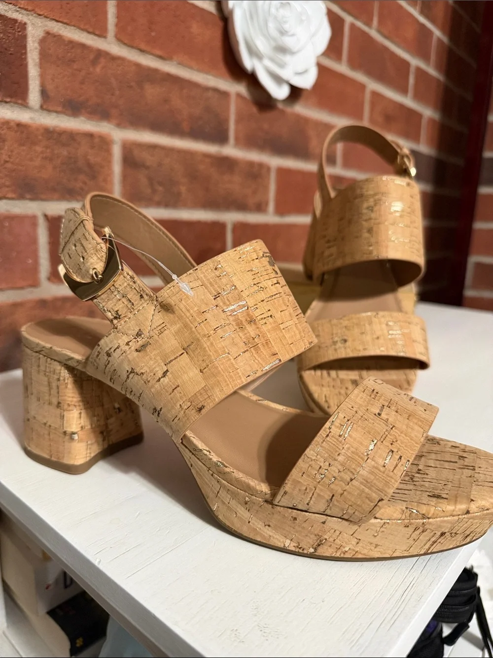 AEROSOLES Cork-Effect Platform Sandals — Natural Tan